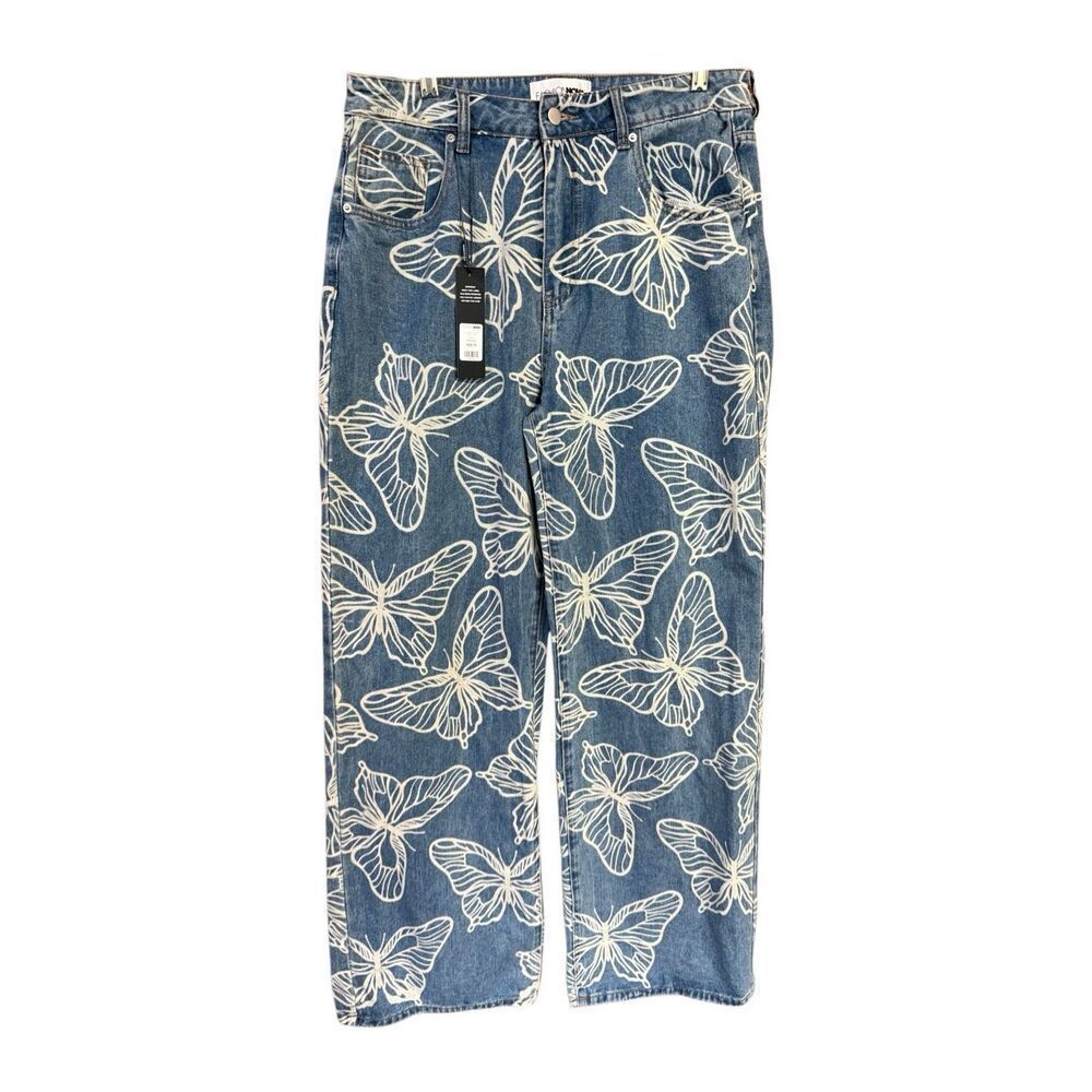 Fashion Nova BUTTERFLY BAGGY JEANS Sz 15 Juniors NWT